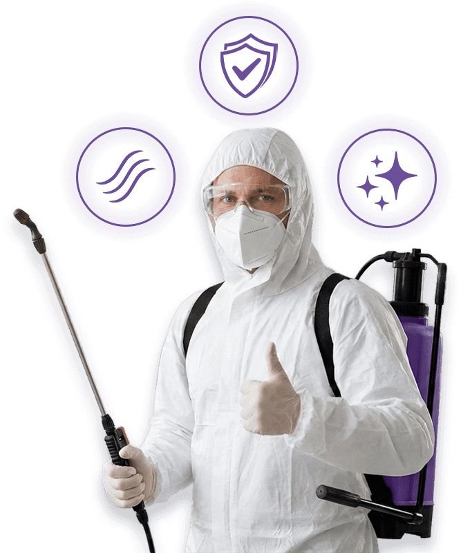 tecnico sanificazione e icone sicurezza