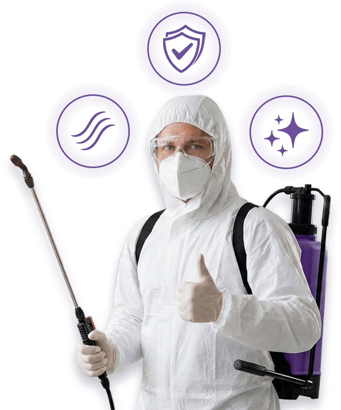 tecnico sanificazione e icone sicurezza